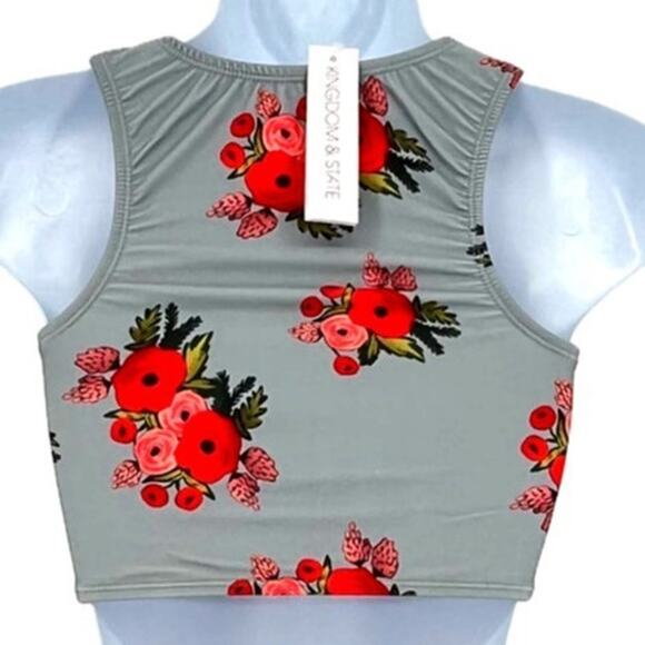 Tankini Top Classic Zipper in Silver and Rose Red Print Size X-Small - Picture 7 of 8